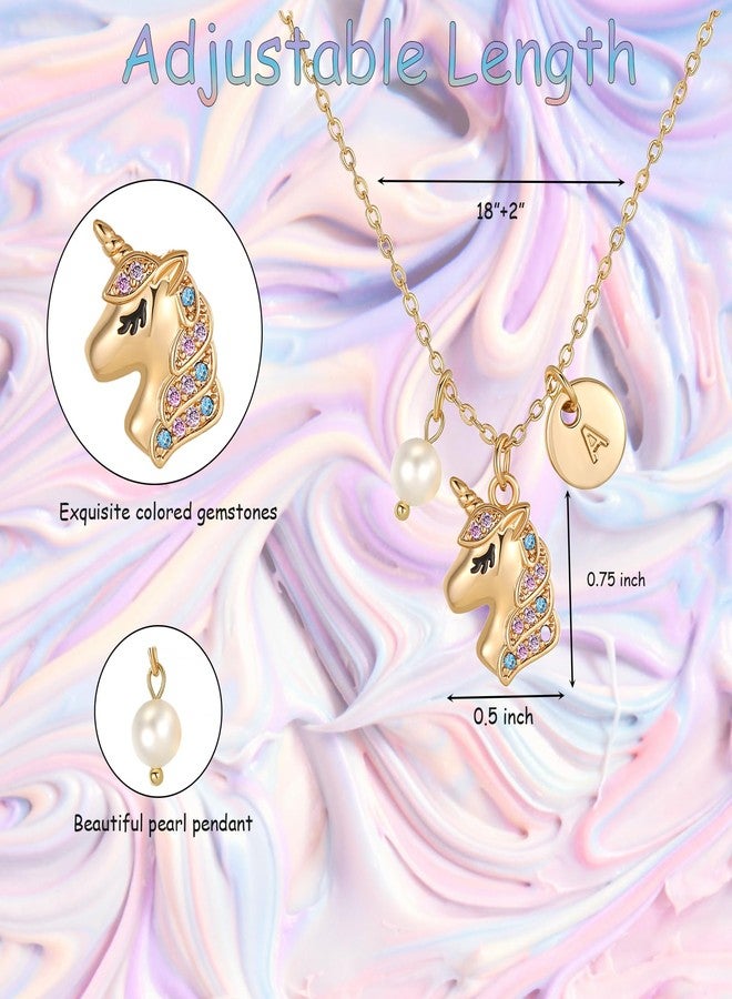 chorfla Unicorn Necklace, Colorful Pendant Unicorn Necklaces Jewelry Birthday Gift Unicorns Gift A Initial Pearl Necklace Unicorns Jewelry(A) - Image 3